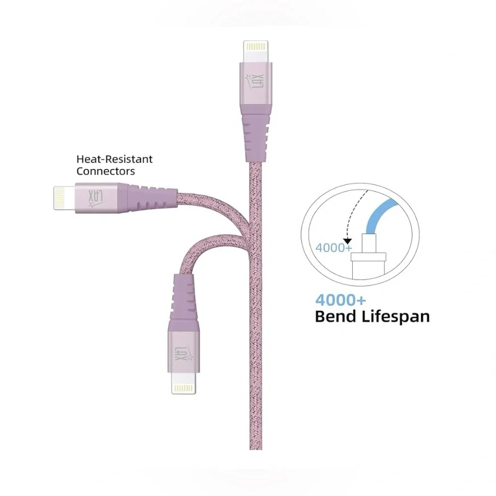 LAX Pink USB Type-C Braided Cable - 10ft, Android Compatible, NEW in Box